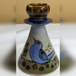 Ken Edwards Chess Candle Holder For Taper Candle, Handpainted Stoneware, Single